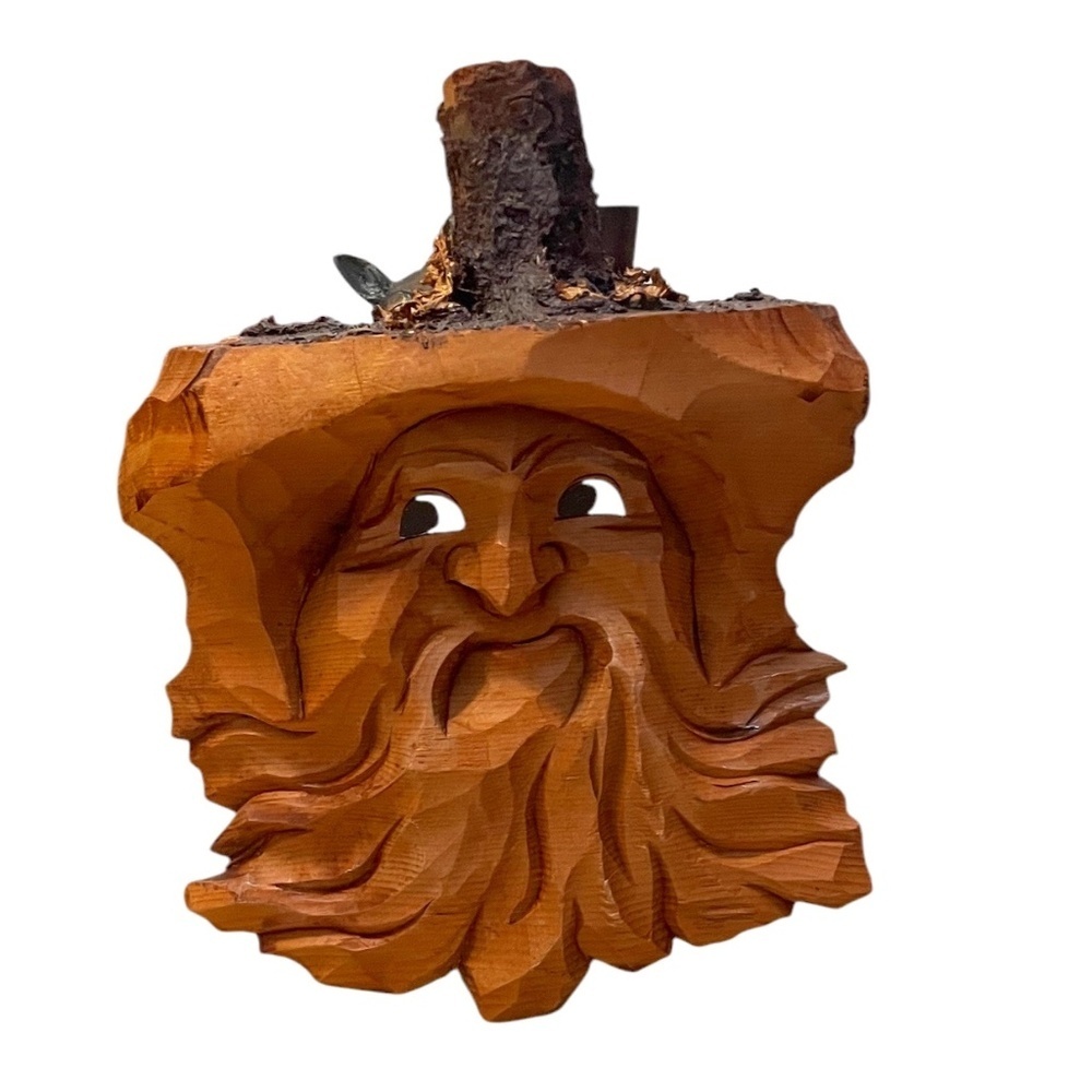 Vintage Folkβ Art Wall Hanging Wood Carved Tree Spirit Man in a Top Hat